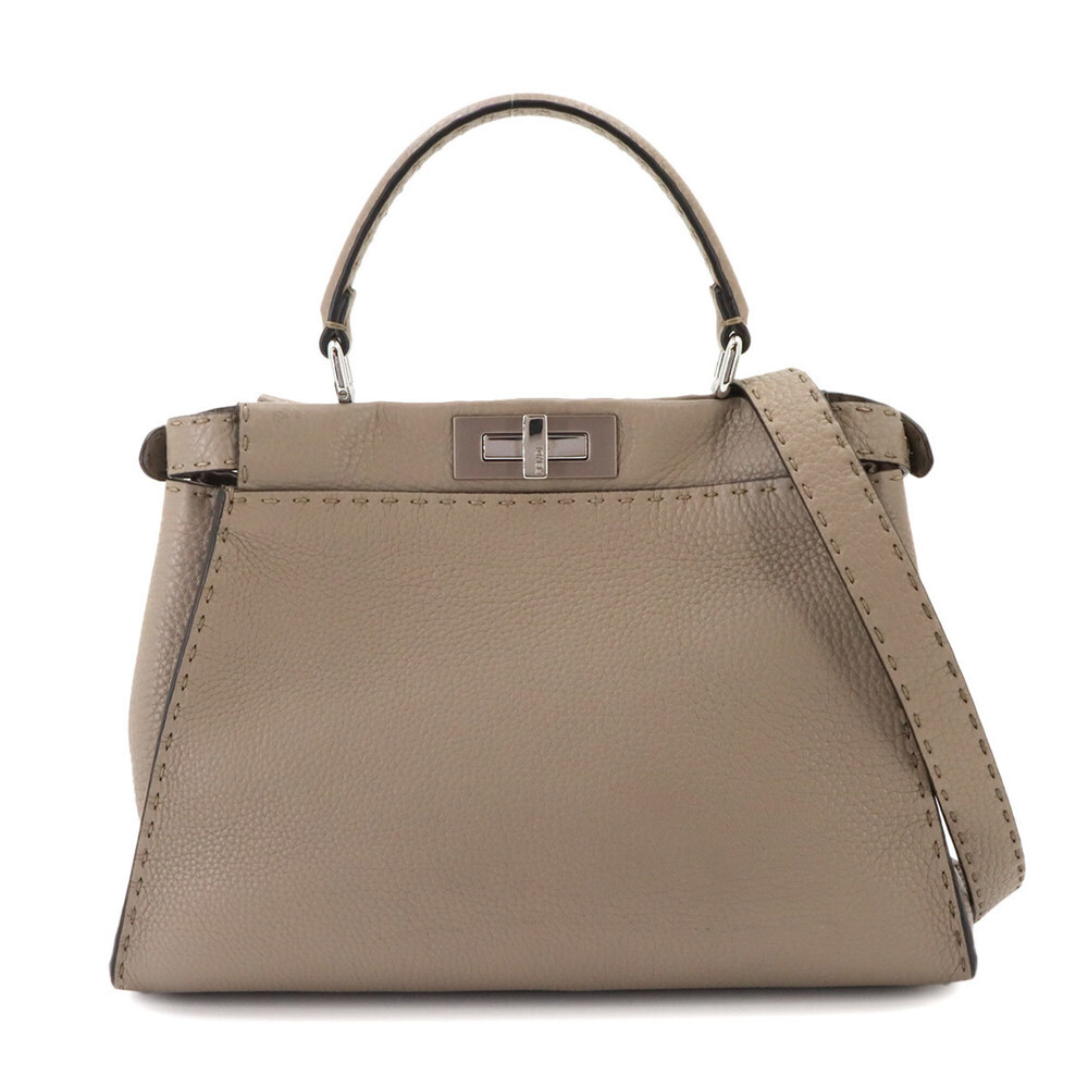 Fendi Selleria Peekaboo Regular 2-way Hand/Shoulder Handbag, Leather, Beige, ...
